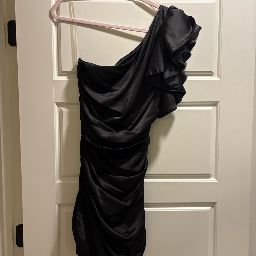 DO+BE Black One-Shoulder Ruffle Mini Dress